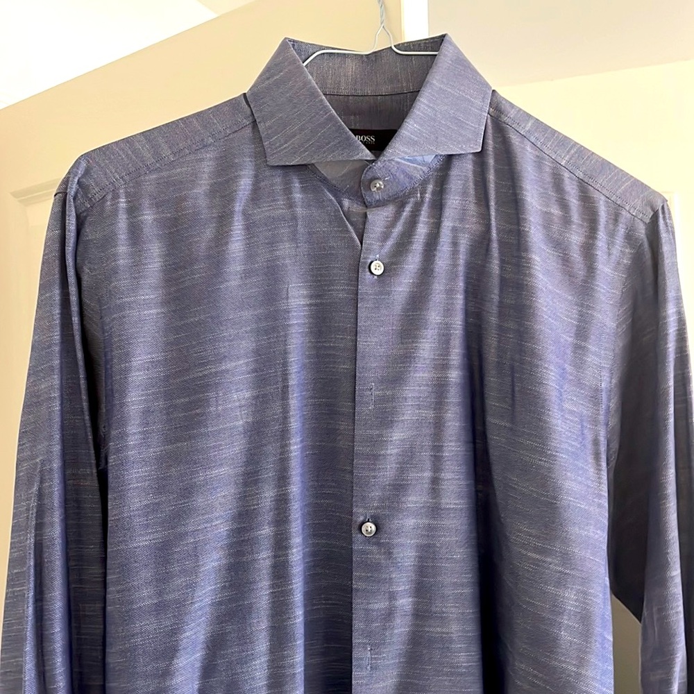Hugo Boss purple spread collar dress shirt
